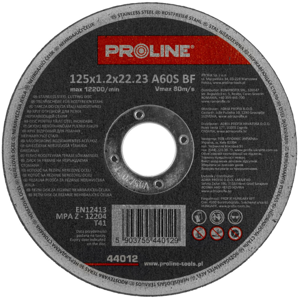Tarcze do cięcia stali kwas.t41,125x1.2x22a60s proline 10szt Tarcze do cięcia stali kwas.t41,125x1.2x22a60s proline 10szt