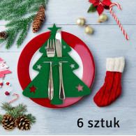 BQ86 Kieszonki na sztućce 6szt choinka    zielona
