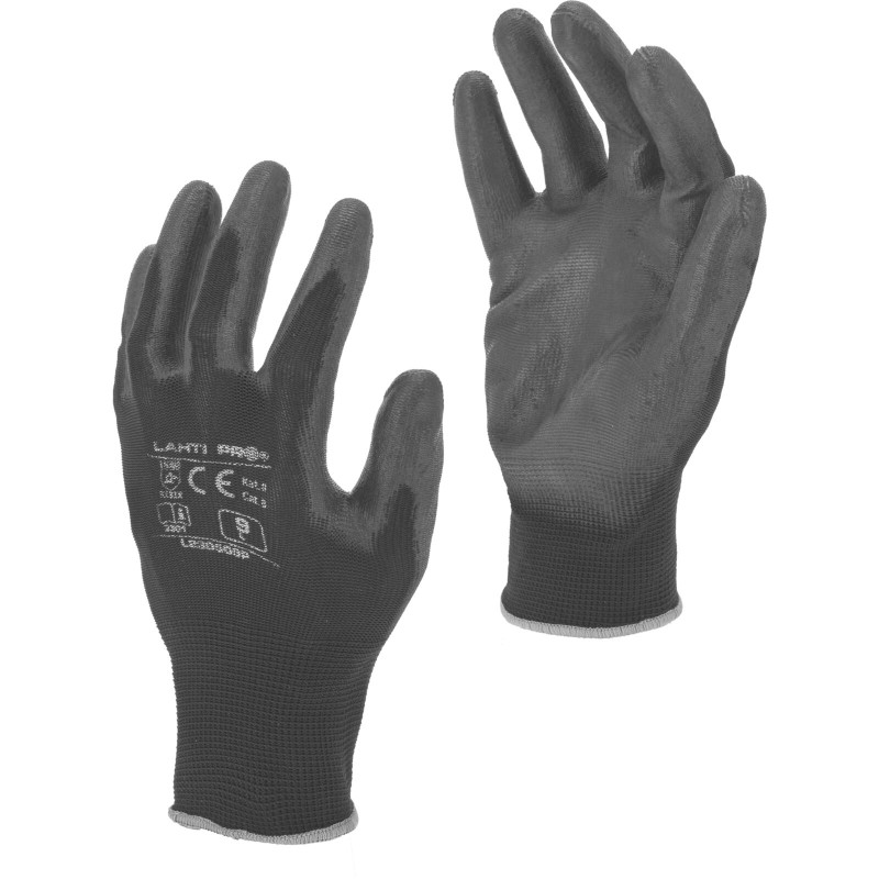Handskar PU svarta l230507p, 12 par, '7', CE, Lahti