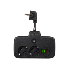 98-233- Grenuttag PS-310U 3 uttag 3xUSB 0,1m svart 2x1mm förlängningskabel