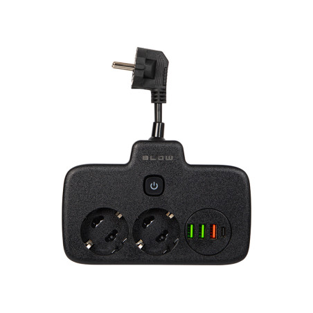 98-233- Grenuttag PS-310U 3 uttag 3xUSB 0,1m svart 2x1mm förlängningskabel