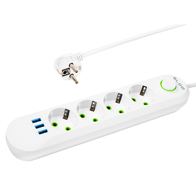98-223- Nätdelsförlängare ps-420 4 uttag 3xusb 2m vit 2x1mm