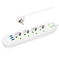 98-224- Nätkabel förlängare ps-430 4-uttag 3xusb 3m vit 2x1mm