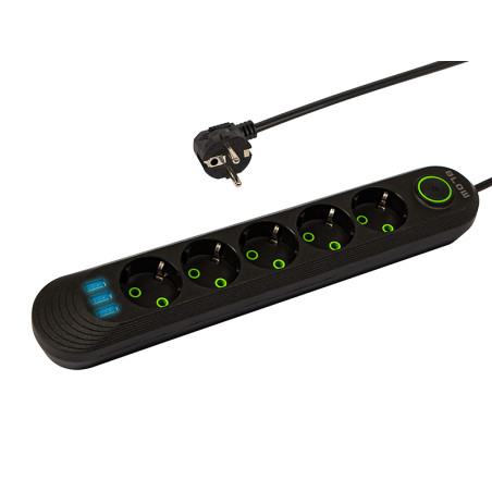 98-228- Nätdelarps-550 5-uttag 3xusb 5m svart 3x1mm