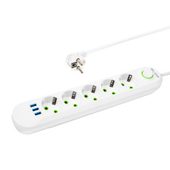 98-231 - Nätdelar förlängare ps-550 5-uttag 3xusb 5m vit 3x1mm