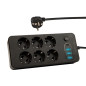 98-210- Nätdelar förlängare ps-620 6-uttag 3xusb 1xusb-c 2m svart 2x1mm