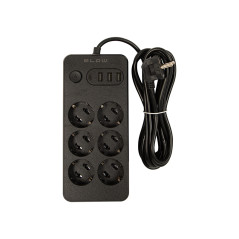 98-211- Nätdel PS-630 förlängningskabel 6 uttag 3xUSB 1xUSB-C 3m svart 2x1mm