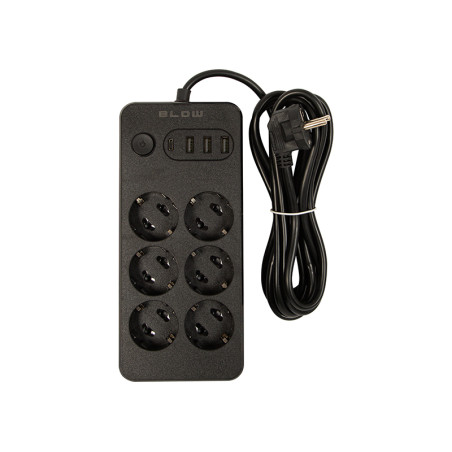 98-211- Nätdel PS-630 förlängningskabel 6 uttag 3xUSB 1xUSB-C 3m svart 2x1mm