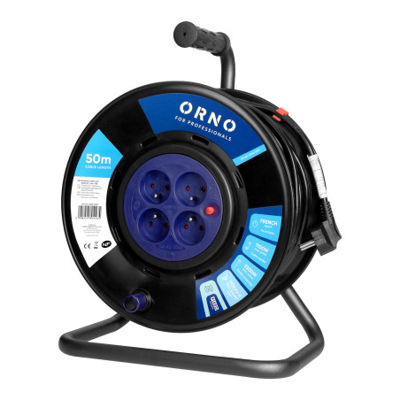 Förlängningssladd med 4 uttag 2P+Z, PVC-kabel H05VV-F 3x1,5mm², längd - 50m, fasta uttag, termisk, skydd mot överbelastning