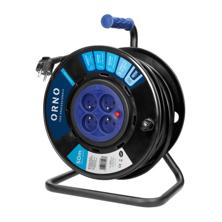 Förlängningssladd med 4 uttag 2P+Z, PVC-kabel H05VV-F 3x1,5mm², längd - 50m, fasta uttag, termisk, skydd mot överbelastning