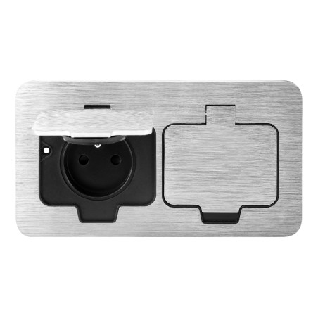 Tätningsskyddat dubbel eluttag, rektangulärt, IP55, silver