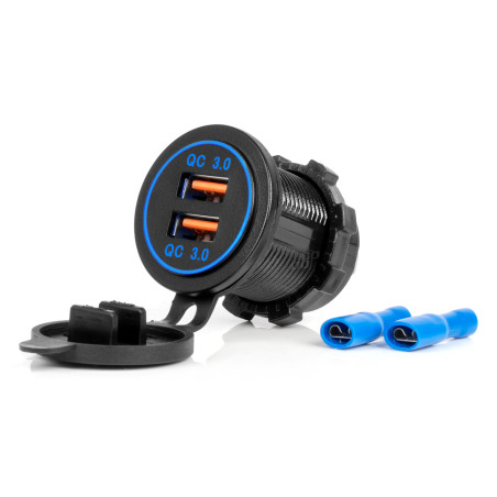 Bil laddare med vattentäta USB-uttag 2xUSB QC3.0 12V 24V AMIO-04218