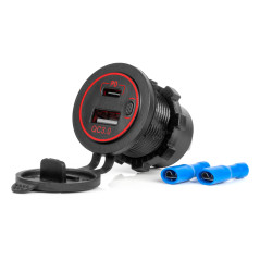 Bil laddare med vattentäta USB-portar + USB-C QC3.0 12V 24V amio-04221