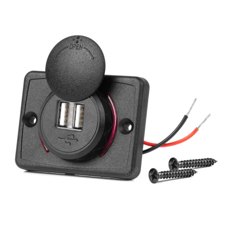Biladdare för bil med vattentäta kvadratiska USB-uttag 2x USB 12V 24V amio-04230.