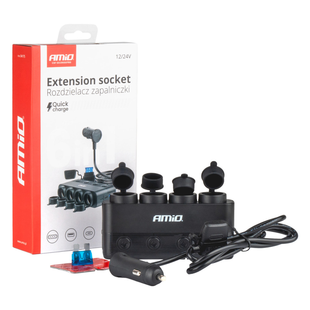 Förgrenare splitter tändaruttag pd30w qc3.0 12/24v max 216w amio-04175 Förgrenare splitter tändaruttag pd30w qc3.0 12/24v max 216w amio-04175