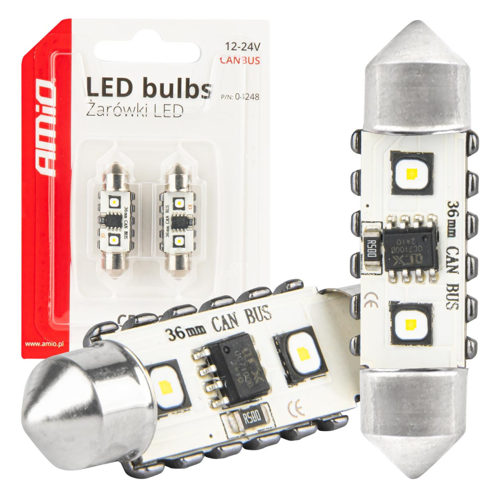 LED-lampor Canbus festoon C5W 2SMD 3838 36mm vit 12V 24V amio-04248 LED-lampor Canbus festoon C5W 2SMD 3838 36mm vit 12V 24V amio-04248