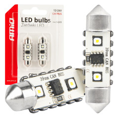 LED-lampor Canbus festoon C5W 2 SMD 3838 39 mm vit 12V 24V amio-04249