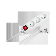 Förlängningskabel vit Rebel med 3 uttag, 3m kabel (3x1,5mm) med strömbrytare.