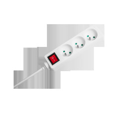 Förlängningskabel vit Rebel med 3 uttag, 3m kabel (3x1,5mm) med strömbrytare.