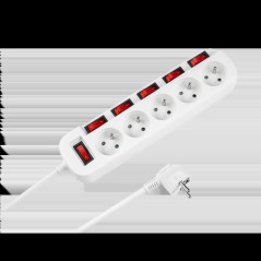 Förlängningssladd Rebel med 6 strömbrytare 5 uttag - 3m