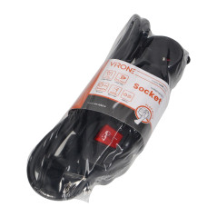 Förlängningskabel 3-vägs med strömbrytare, 1,5m H05VV-F 3x1,5mm2, Imax-16A, platt stickpropp, svart