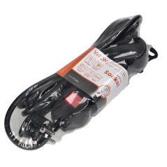 Förlängningssladd 3-vägs 2P+Z, med strömbrytare, 3m H05VV-F 3x1,5mm2, Imax-16A, platt stickpropp, svart