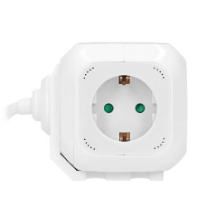 Förlängningssladd 4-vägs 2P+Z (Schuko), laddare 2xUSB, 1,4m H05VV-F 3x1,5mm2, vit