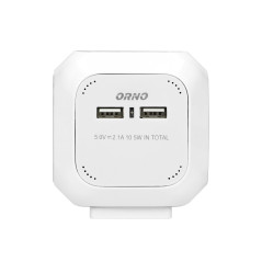 Förlängningssladd 4-vägs 2P+Z (Schuko), laddare 2xUSB, 1,4m H05VV-F 3x1,5mm2, vit