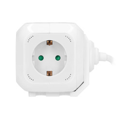 Förlängningssladd 4-vägs 2P+Z (Schuko), laddare 2xUSB, 1,4m H05VV-F 3x1,5mm2, vit