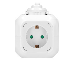 Förlängningssladd 4-vägs 2P+Z (Schuko), laddare 2xUSB, 1,4m H05VV-F 3x1,5mm2, vit