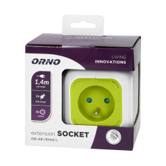 Förlängningssladd med 4 uttag och 2xUSB-laddare 1,4m limegrön.