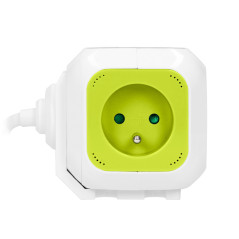 Förlängningssladd med 4 uttag och 2xUSB-laddare 1,4m limegrön.