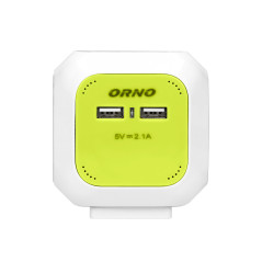 Förlängningssladd med 4 uttag och 2xUSB-laddare 1,4m limegrön.