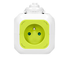 Förlängningssladd med 4 uttag och 2xUSB-laddare 1,4m limegrön.