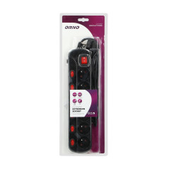 Strömförsörjningslist 'Multiswitch', 6 uttag 2P+Z, kabel 3x1,0mm², längd 1,5m. Termisk brytare. 10A/230 VAC, svart.