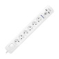 Överspänningsskydd, 6 uttag 2P+Z, kabel 3x1,0mm², längd 3m, med tvåvägs belyst strömbrytare. 10A/230 VAC, Och