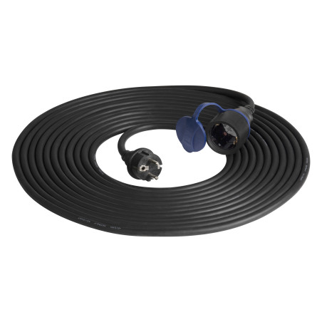 Förlängningssladd för verkstad, stänksäker IP44, 1x2P+Z 10m, gummikabel oljebeständig H07RN-F 3x1,5mm², 230VAC/16A, Schuko