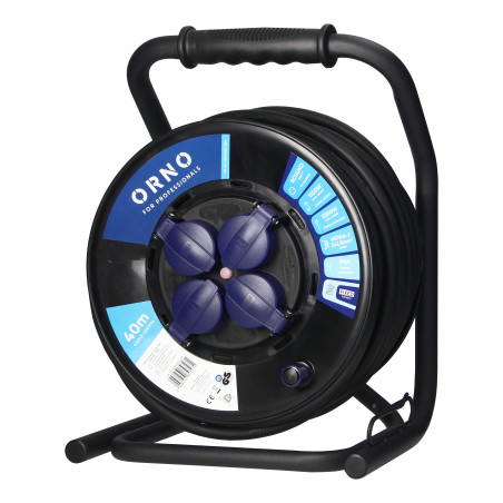 Förlängningssladd professionell IP44, 4 uttag 2P+Z (Schuko), oljebeständig gummikabel, H07RN-F 3x2,5mm², längd 40m, undvik