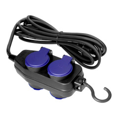 Förlängningssladd för verkstad, stänktät IP44, 4 uttag (2+2) 2P+Z, IP44, gummikabel, H05RR-F 3x1,5mm², längd 5m.