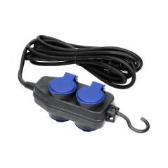 Förlängningssladd för verkstad, stänktät IP44, 4 uttag (2+2) 2P+Z, IP44, gummikabel, H05RR-F 3x1,5mm², längd 5m.