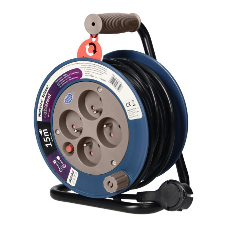 Förlängningssladd MINI, 4 uttag 2P+Z, metallstativ, jordad H05VV-F 3x1mm², längd 15m, grå