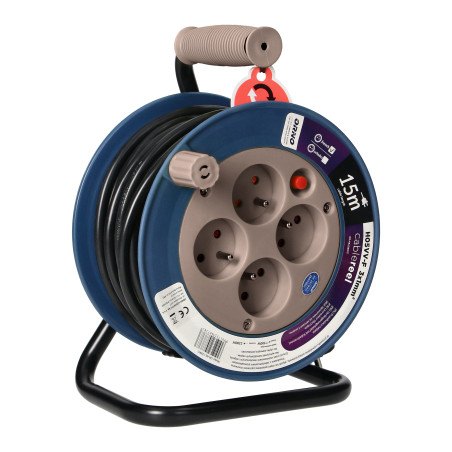 Förlängningssladd MINI, 4 uttag 2P+Z, metallstativ, jordad H05VV-F 3x1mm², längd 15m, grå