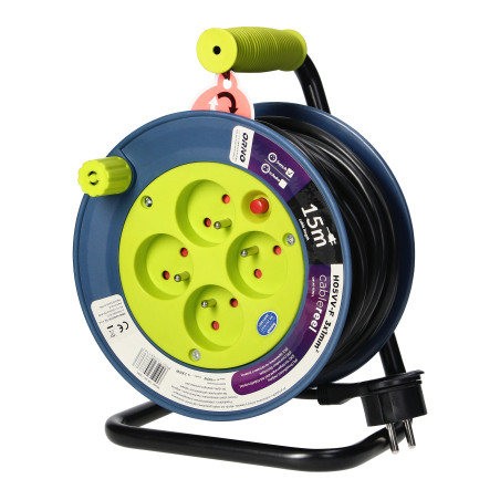 Förlängningssladd MINI, 4 uttag 2P+Z, metallställ, polwinit H05VV-F 3x1mm?, längd 15m, limegrön