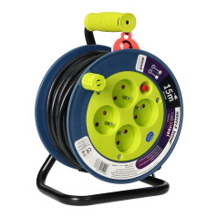 Förlängningssladd MINI, 4 uttag 2P+Z, metallställ, polwinit H05VV-F 3x1mm?, längd 15m, limegrön