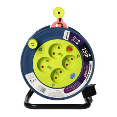 Förlängningssladd MINI, 4 uttag 2P+Z, metallställ, polwinit H05VV-F 3x1mm?, längd 15m, limegrön