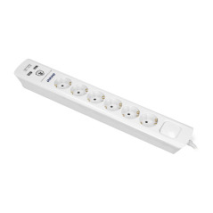 Överspänningsskydd, 6 uttag 2P+Z (Schuko), kabel 3x1,5mm², längd 3m, med tvåvägs belyst strömbrytare. 16A/230V. |…