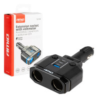 Förgrenare splitter cigarettändaruttag pd30w pd20w qc3.0 12v 24v + voltmeter amio-04174