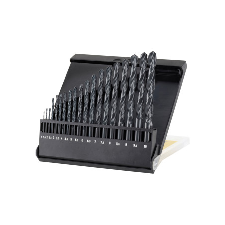 Borrsatser för metall HSS-R DIN338, 19 delar, från 1 mm till 10 mm med 0,5 mm steg.