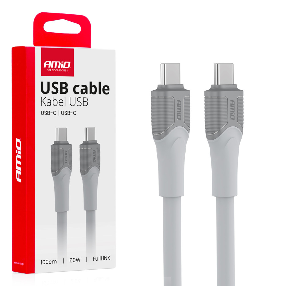 Kabel för laddning usb-c usb-c 60w 100cm fulllink dataöverföring amio-04291 Kabel för laddning usb-c usb-c 60w 100cm fulllink dataöverföring amio-04291