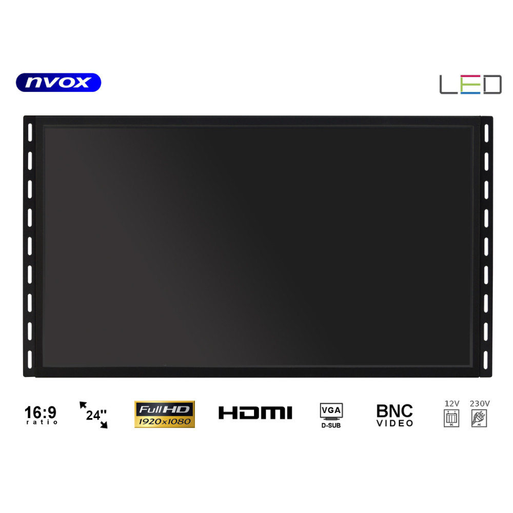 Monitor dotykowy open frame led 24cali hdmi usb vga bnc 12v 230v full hd